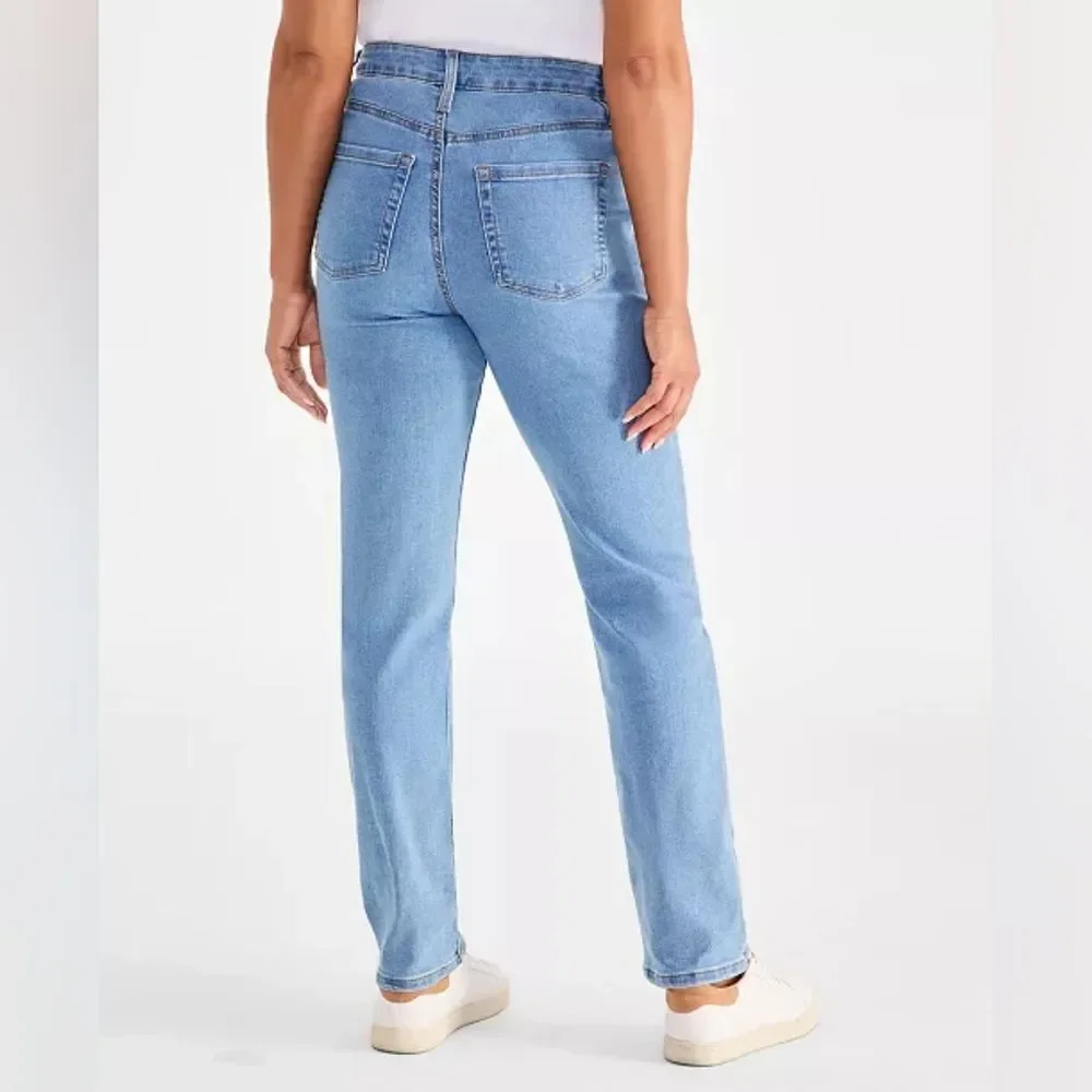 Style & Co High Rise Tummy‎ Control Strsight Leg Light Wash Jeans Size 6 Petite